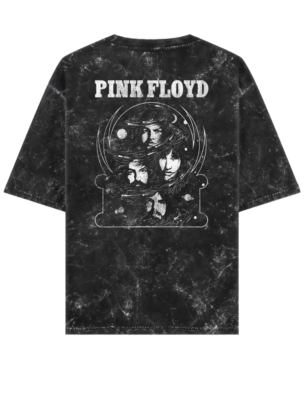 Black t-shirt with Pink Floyd graphic design on a white background