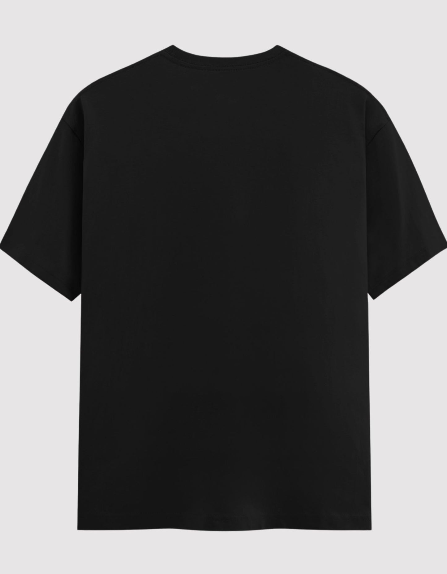 Black t-shirt on a light gray background