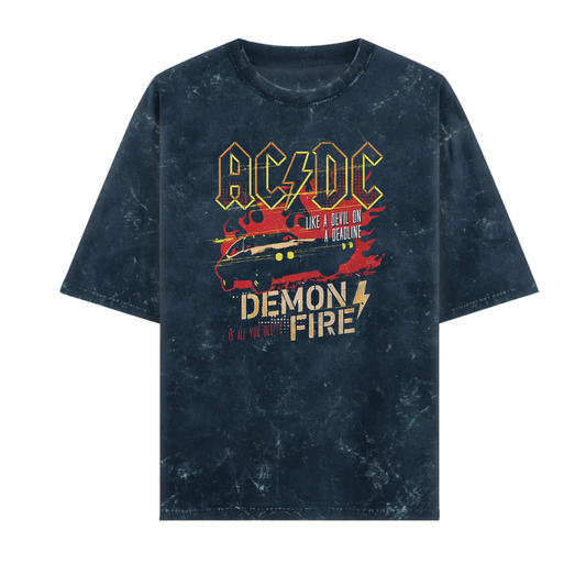 AC DC Demon Fire Acid Wash Tshirt