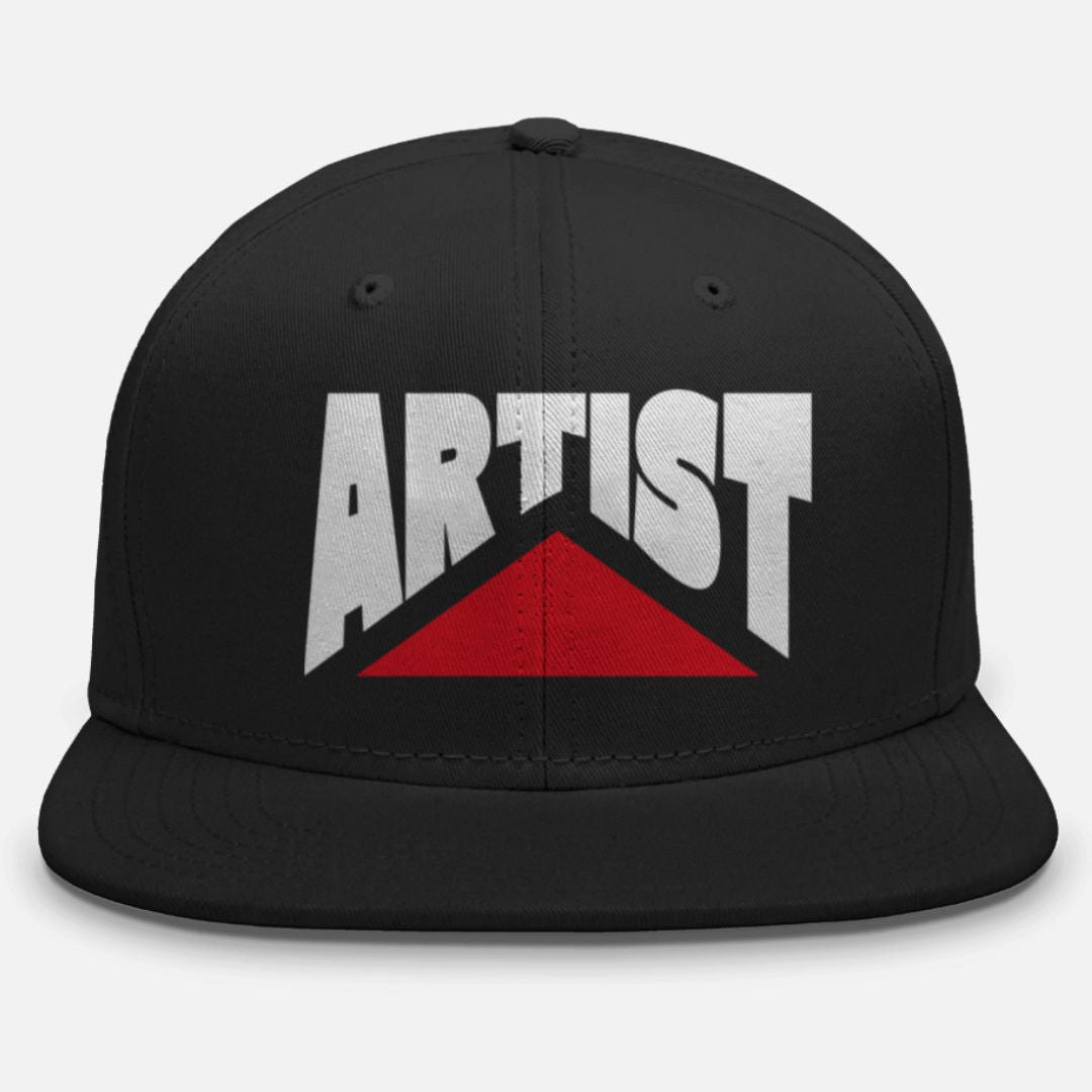DrummerKong Merchandise Black cap with 'ARTIST' text and red triangle on a white background