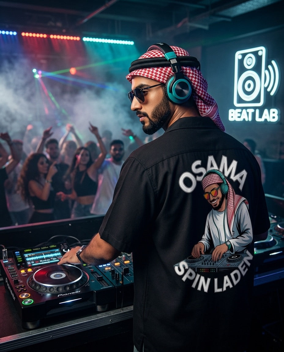 DJ wearing osama spin laden tshirt in club