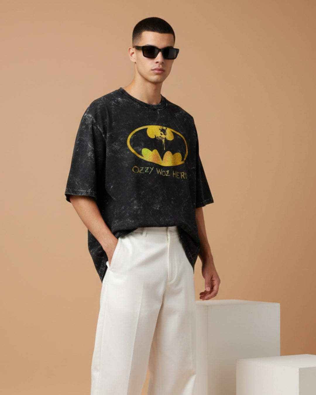 Bat Man Ozzy Was Here Acid Washed T-shirt